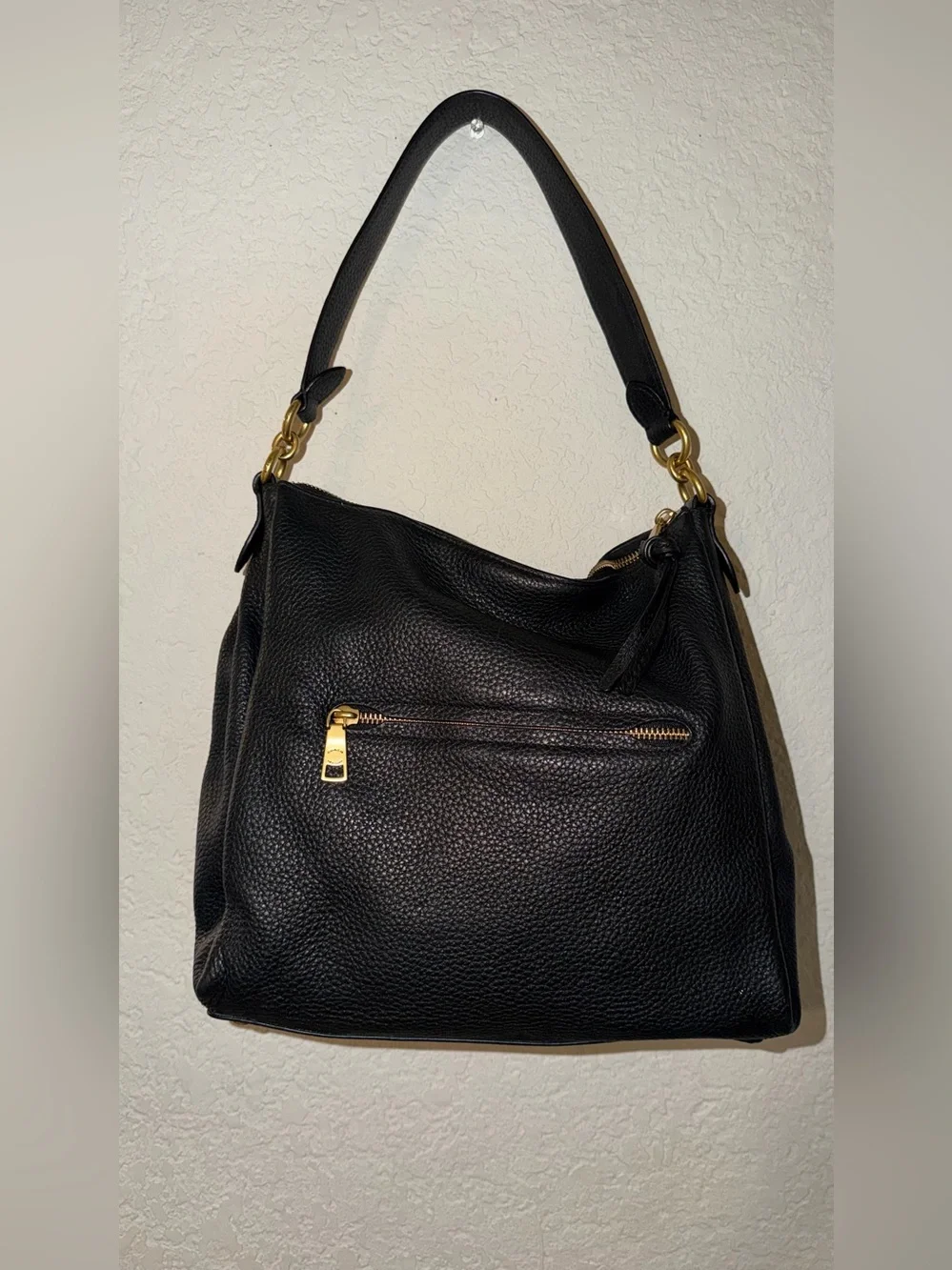 Coach Black Leather Shoulder Hobo with Gold Hardware